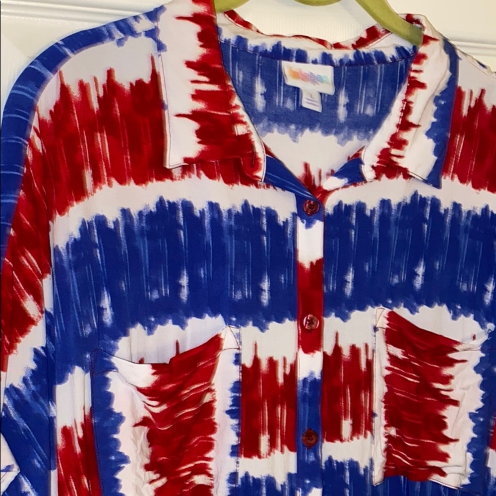 Lularoe Amy Button Down Large Americana Tie Dye